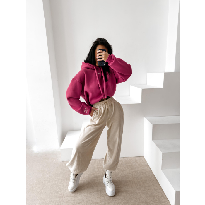 BLUZA DRESOWA BAWEŁNIANA DAMSKA OVERSIZE OLAVOGA ADORE MATCHY MATCHY DIRT PINK