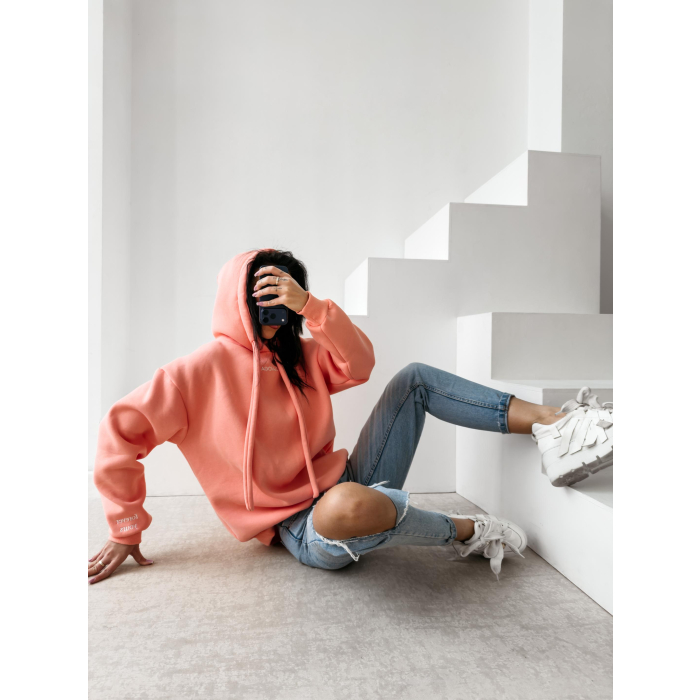 BLUZA DRESOWA BAWEŁNIANA DAMSKA OVERSIZE OLAVOGA ADORE MATCHY MATCHY PEACH