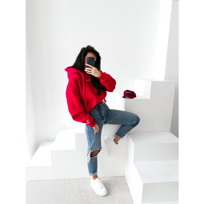 BLUZA DRESOWA BAWEŁNIANA DAMSKA OVERSIZE OLAVOGA ADORE MATCHY MATCHY RED