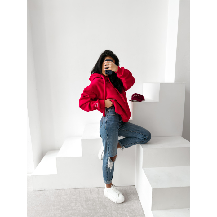 BLUZA DRESOWA BAWEŁNIANA DAMSKA OVERSIZE OLAVOGA ADORE MATCHY MATCHY RED