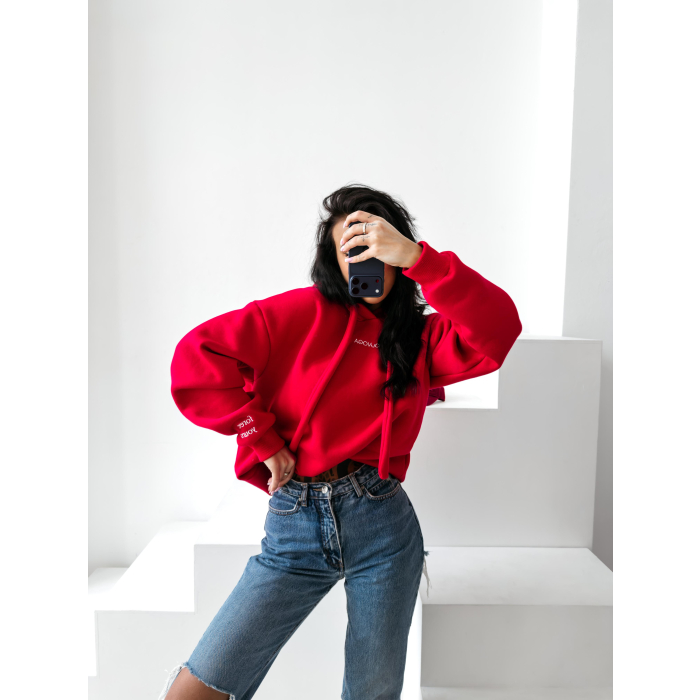 BLUZA DRESOWA BAWEŁNIANA DAMSKA OVERSIZE OLAVOGA ADORE MATCHY MATCHY RED