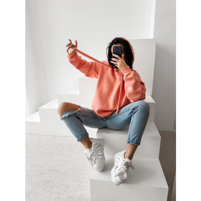 BLUZA DRESOWA BAWEŁNIANA DAMSKA OVERSIZE OLAVOGA ADORE MATCHY MATCHY PEACH
