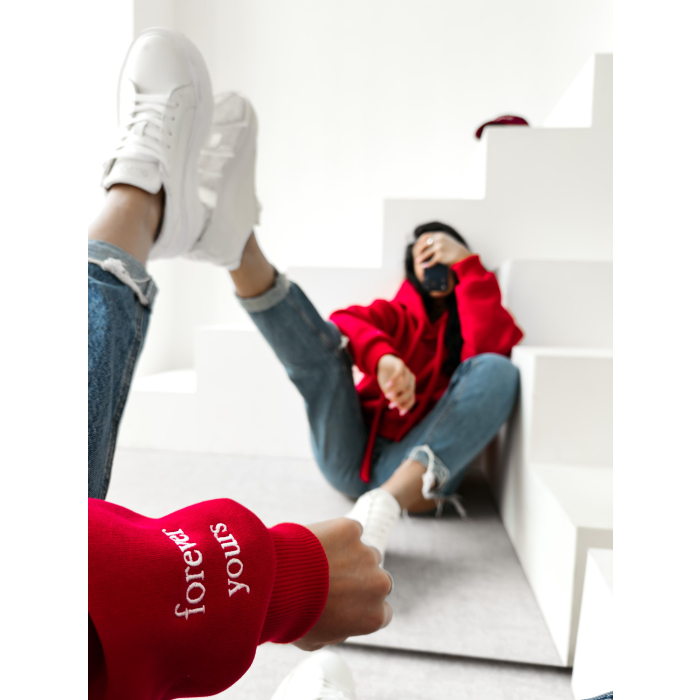 BLUZA DRESOWA BAWEŁNIANA DAMSKA OVERSIZE OLAVOGA ADORE MATCHY MATCHY RED