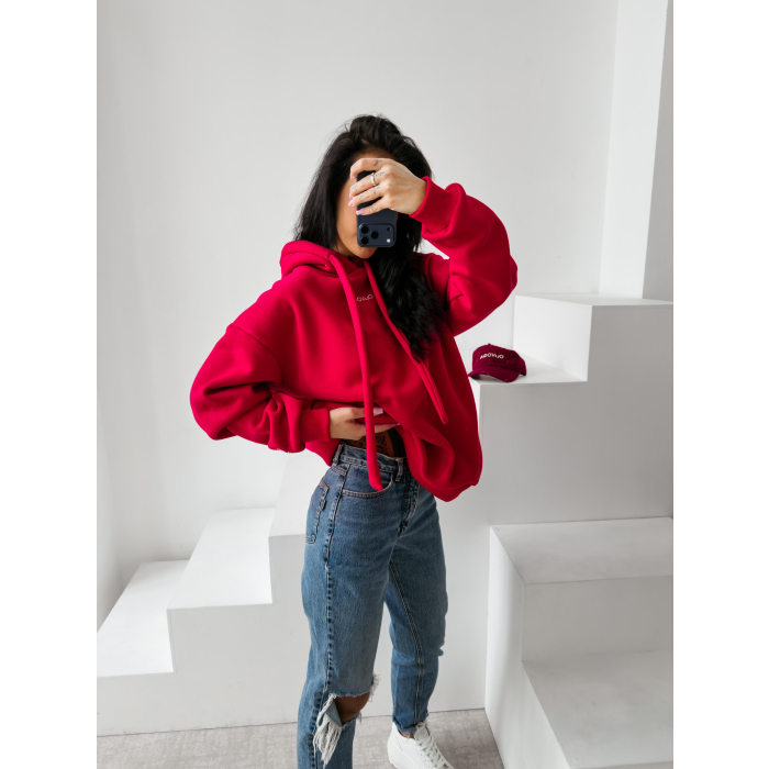 BLUZA DRESOWA BAWEŁNIANA DAMSKA OVERSIZE OLAVOGA ADORE MATCHY MATCHY RED