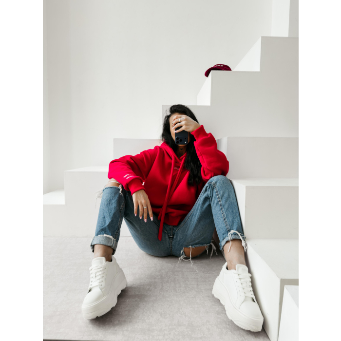 BLUZA DRESOWA BAWEŁNIANA DAMSKA OVERSIZE OLAVOGA ADORE MATCHY MATCHY RED
