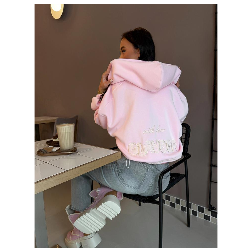 BLUZA DRESOWA BAWEŁNIANA DAMSKA Z KAPTUREM NA ZAMEK OLAVOGA LASANA PINK