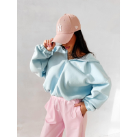 BLUZA DRESOWA BAWEŁNIANA DAMSKA Z KAPTUREM NA ZAMEK OLAVOGA LASANA SKY BLUE