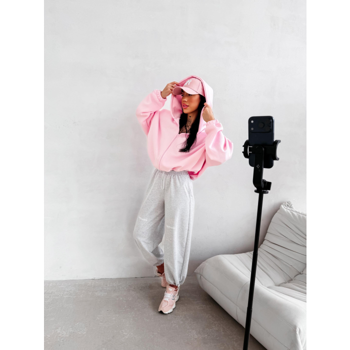BLUZA DRESOWA BAWEŁNIANA DAMSKA Z KAPTUREM NA ZAMEK OLAVOGA LASANA PINK