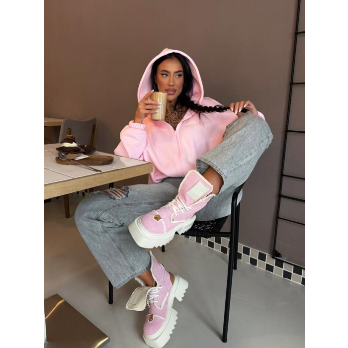 BLUZA DRESOWA BAWEŁNIANA DAMSKA Z KAPTUREM NA ZAMEK OLAVOGA LASANA PINK