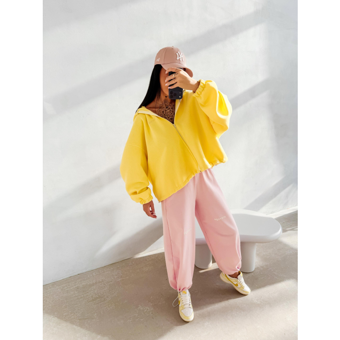 BLUZA DRESOWA BAWEŁNIANA DAMSKA Z KAPTUREM NA ZAMEK OLAVOGA LASANA YELLOW