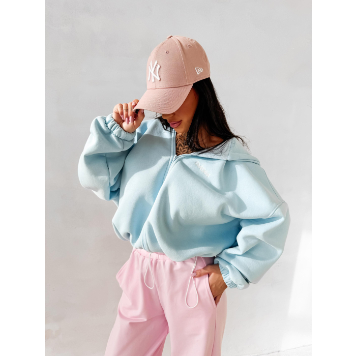 BLUZA DRESOWA BAWEŁNIANA DAMSKA Z KAPTUREM NA ZAMEK OLAVOGA LASANA SKY BLUE