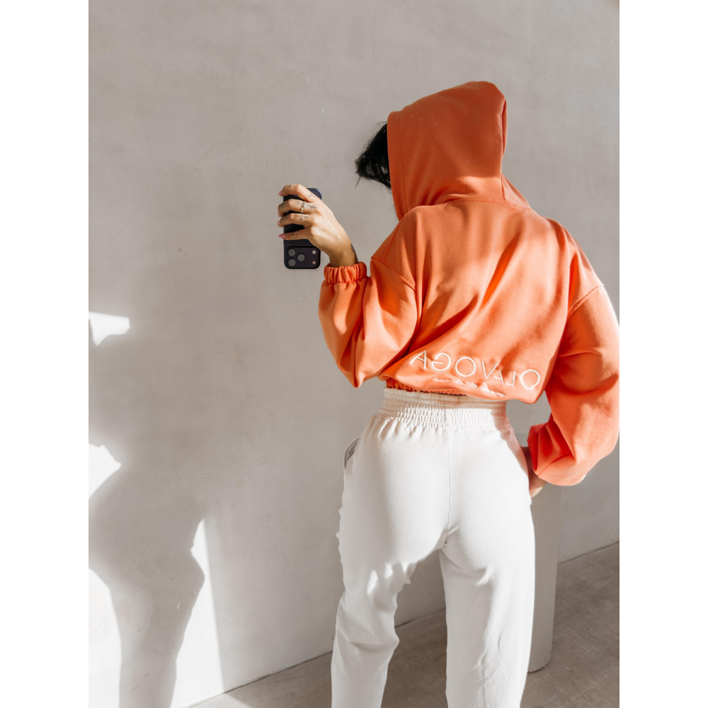 BLUZA DRESOWA BAWEŁNIANA DAMSKA Z KAPTUREM NA ZAMEK OLAVOGA NERIN PEACH