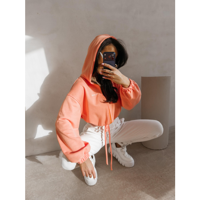 BLUZA DRESOWA BAWEŁNIANA DAMSKA Z KAPTUREM NA ZAMEK OLAVOGA NERIN PEACH