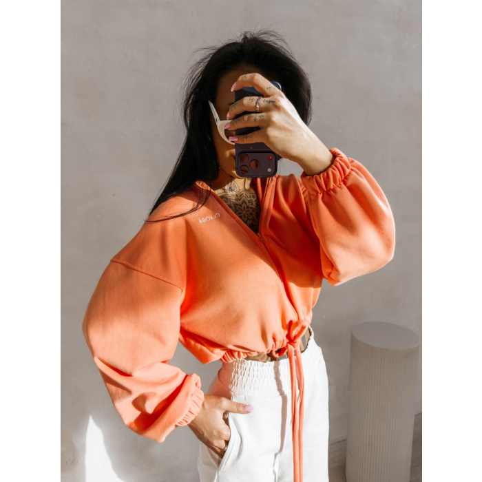BLUZA DRESOWA BAWEŁNIANA DAMSKA Z KAPTUREM NA ZAMEK OLAVOGA NERIN PEACH