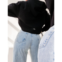 BLUZA DRESOWA BAWEŁNIANA DAMSKA Z KAPTUREM OLAVOGA APERIO BLACK