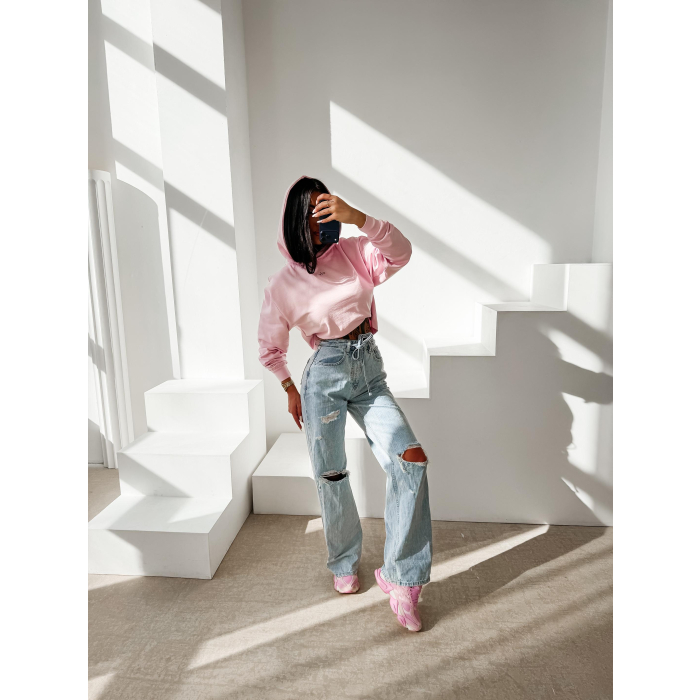 BLUZA DRESOWA BAWEŁNIANA DAMSKA Z KAPTUREM OLAVOGA APERIO PINK