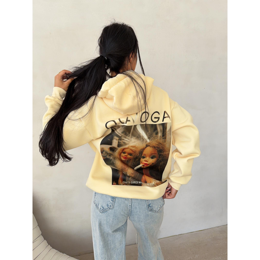 BLUZA DRESOWA BAWEŁNIANA DAMSKA Z KAPTUREM OLAVOGA RUNAWAY ECRU BLUZA DRESOWA BAWEŁNIANA DAMSKA Z KAPTUREM OLAVOGA RUNAWAY ECRU