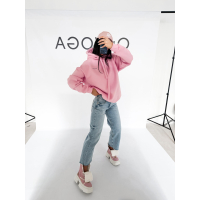 BLUZA DRESOWA BAWEŁNIANA DAMSKA Z KAPTUREM OLAVOGA RUNAWAY PINK