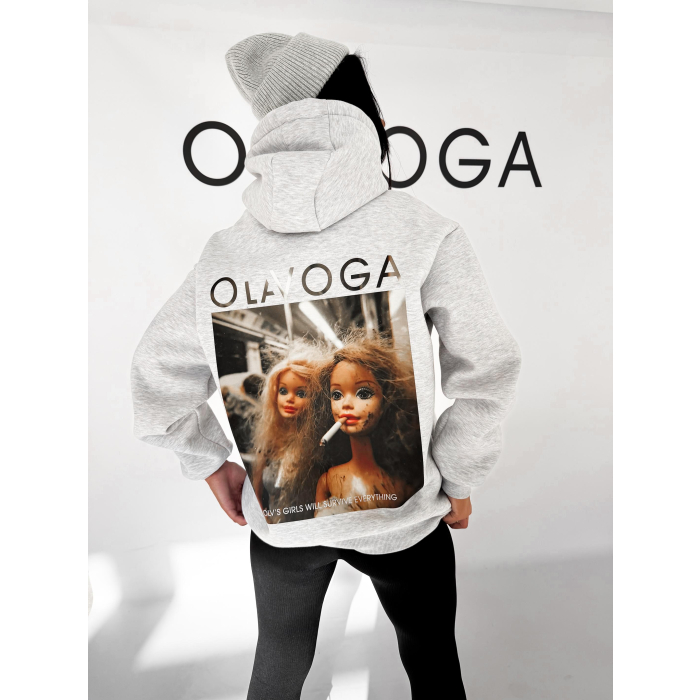BLUZA DRESOWA BAWEŁNIANA DAMSKA Z KAPTUREM OLAVOGA RUNAWAY GRAY