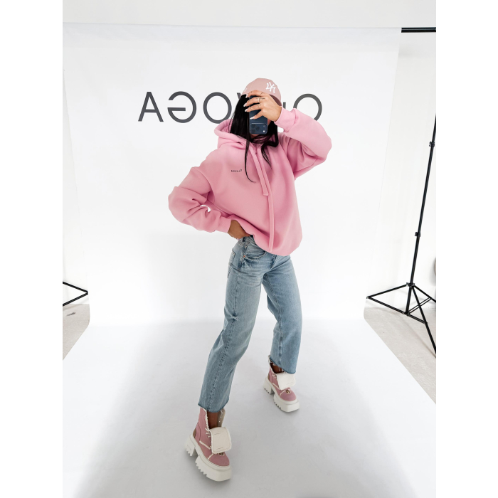 BLUZA DRESOWA BAWEŁNIANA DAMSKA Z KAPTUREM OLAVOGA RUNAWAY PINK