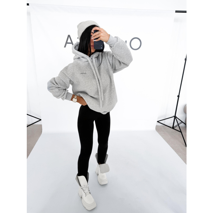 BLUZA DRESOWA BAWEŁNIANA DAMSKA Z KAPTUREM OLAVOGA RUNAWAY GRAY