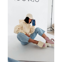BLUZA DRESOWA BAWEŁNIANA DAMSKA Z KAPTUREM USTA OLAVOGA LUCKY MINDSET COCONUT