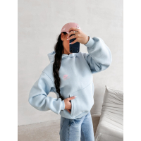 BLUZA DRESOWA BAWEŁNIANA DAMSKA Z KAPTUREM USTA OLAVOGA LUCKY MINDSET BABY BLUE