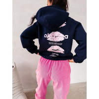 BLUZA DRESOWA BAWEŁNIANA DAMSKA Z KAPTUREM USTA OLAVOGA LUCKY MINDSET NAVY BLUE