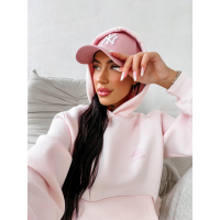 BLUZA DRESOWA BAWEŁNIANA DAMSKA Z KAPTUREM USTA OLAVOGA LUCKY MINDSET LIGHT PINK
