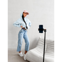 BLUZA DRESOWA BAWEŁNIANA DAMSKA Z KAPTUREM USTA OLAVOGA LUCKY MINDSET BABY BLUE