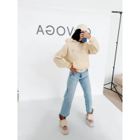 BLUZA DRESOWA BAWEŁNIANA DAMSKA Z KAPTUREM USTA OLAVOGA LUCKY MINDSET COCONUT