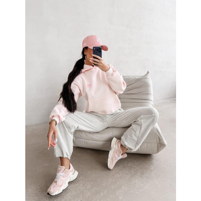 BLUZA DRESOWA BAWEŁNIANA DAMSKA Z KAPTUREM USTA OLAVOGA LUCKY MINDSET LIGHT PINK