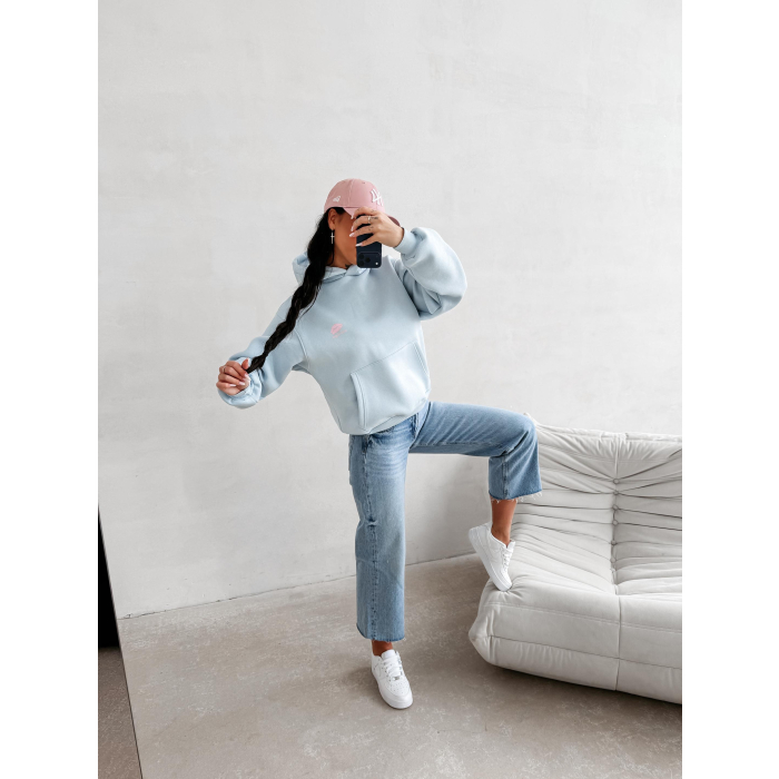 BLUZA DRESOWA BAWEŁNIANA DAMSKA Z KAPTUREM USTA OLAVOGA LUCKY MINDSET BABY BLUE