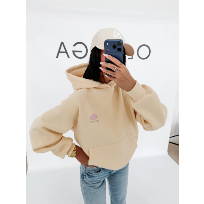 BLUZA DRESOWA BAWEŁNIANA DAMSKA Z KAPTUREM USTA OLAVOGA LUCKY MINDSET COCONUT