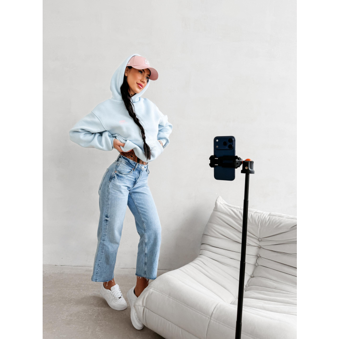 BLUZA DRESOWA BAWEŁNIANA DAMSKA Z KAPTUREM USTA OLAVOGA LUCKY MINDSET BABY BLUE