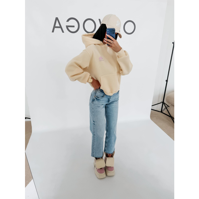 BLUZA DRESOWA BAWEŁNIANA DAMSKA Z KAPTUREM USTA OLAVOGA LUCKY MINDSET COCONUT