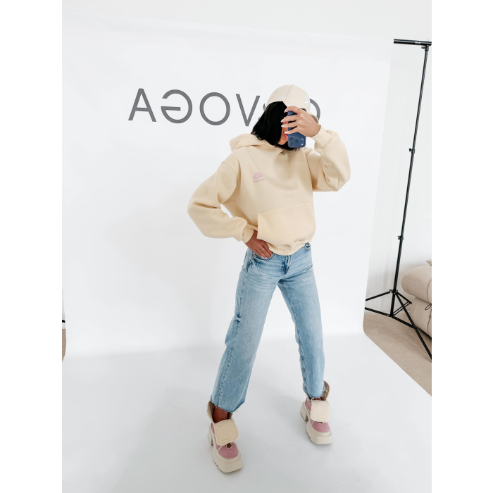 BLUZA DRESOWA BAWEŁNIANA DAMSKA Z KAPTUREM USTA OLAVOGA LUCKY MINDSET COCONUT