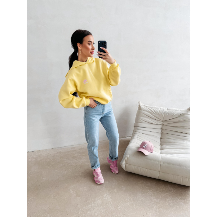 BLUZA DRESOWA BAWEŁNIANA DAMSKA Z KAPTUREM USTA OLAVOGA LUCKY MINDSET NAVY YELLOW