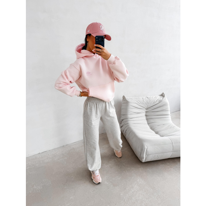 BLUZA DRESOWA BAWEŁNIANA DAMSKA Z KAPTUREM USTA OLAVOGA LUCKY MINDSET LIGHT PINK