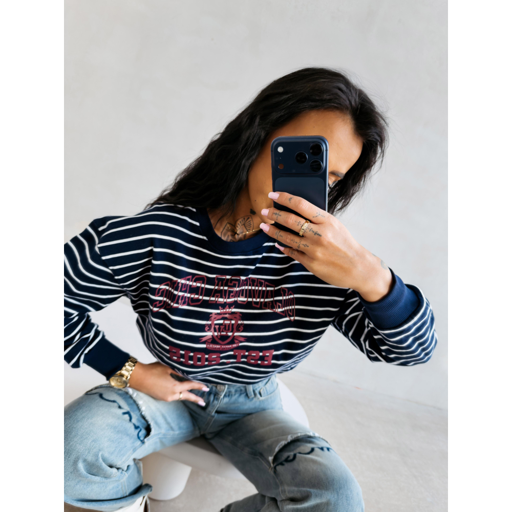 BLUZA DRESOWA DAMSKA OVERSIZE PASKI OLAVOGA TENCI NAVY BLUE