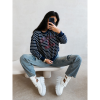 BLUZA DRESOWA DAMSKA OVERSIZE PASKI OLAVOGA TENCI NAVY BLUE