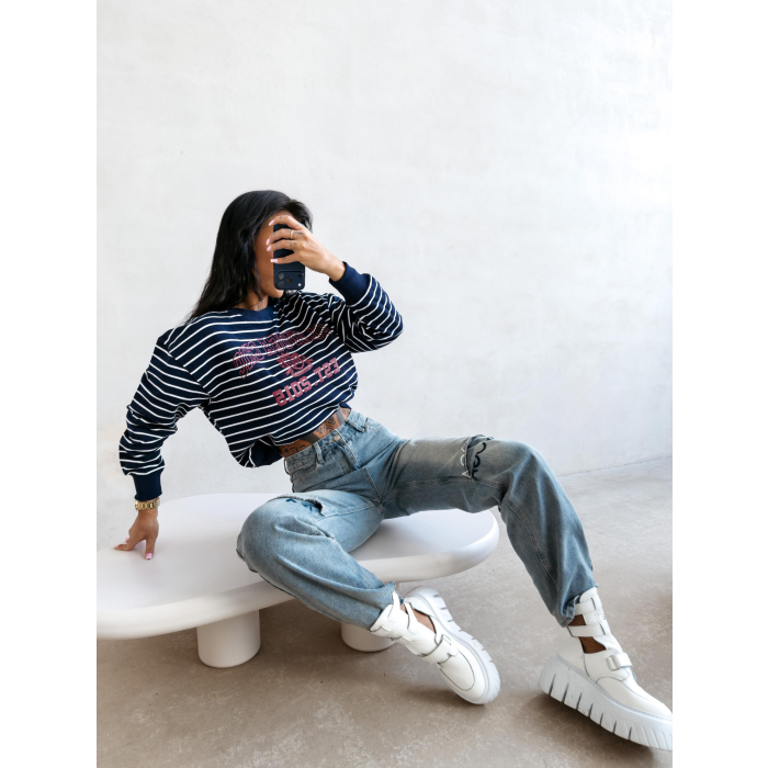 BLUZA DRESOWA DAMSKA OVERSIZE PASKI OLAVOGA TENCI NAVY BLUE