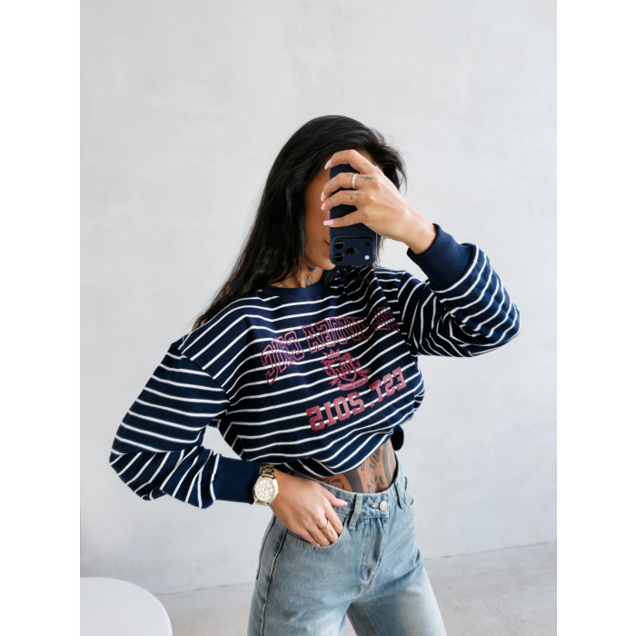 BLUZA DRESOWA DAMSKA OVERSIZE PASKI OLAVOGA TENCI NAVY BLUE