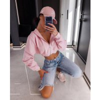 BLUZA DRESOWA DAMSKA Z KAPTUREM NA ZAMEK OLAVOGA PADSUI PINK