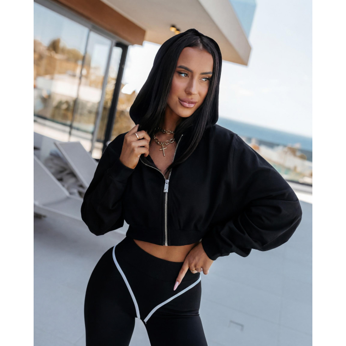 BLUZA DRESOWA DAMSKA Z KAPTUREM NA ZAMEK OLAVOGA PADSUI BLACK