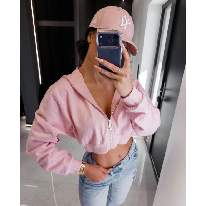BLUZA DRESOWA DAMSKA Z KAPTUREM NA ZAMEK OLAVOGA PADSUI PINK