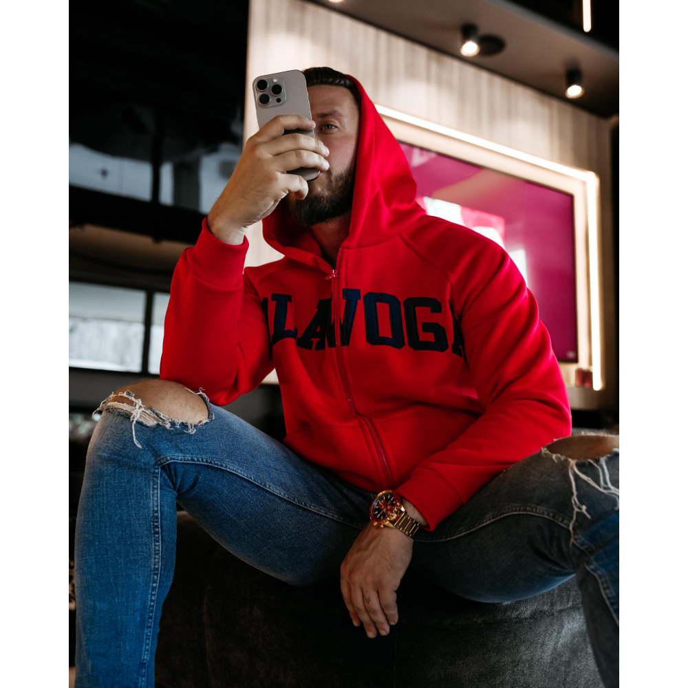 BLUZA MĘSKA Z KAPTUREM NA ZAMEK OLAVOGA MEN IRIS MEN RED