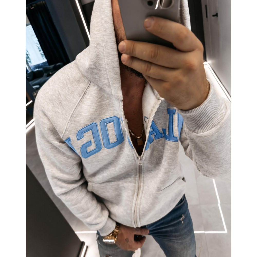 BLUZA MĘSKA Z KAPTUREM NA ZAMEK OLAVOGA MEN IRIS MEN GRAY