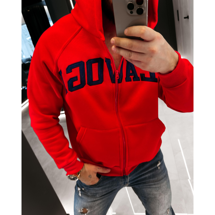 BLUZA MĘSKA Z KAPTUREM NA ZAMEK OLAVOGA MEN IRIS MEN RED