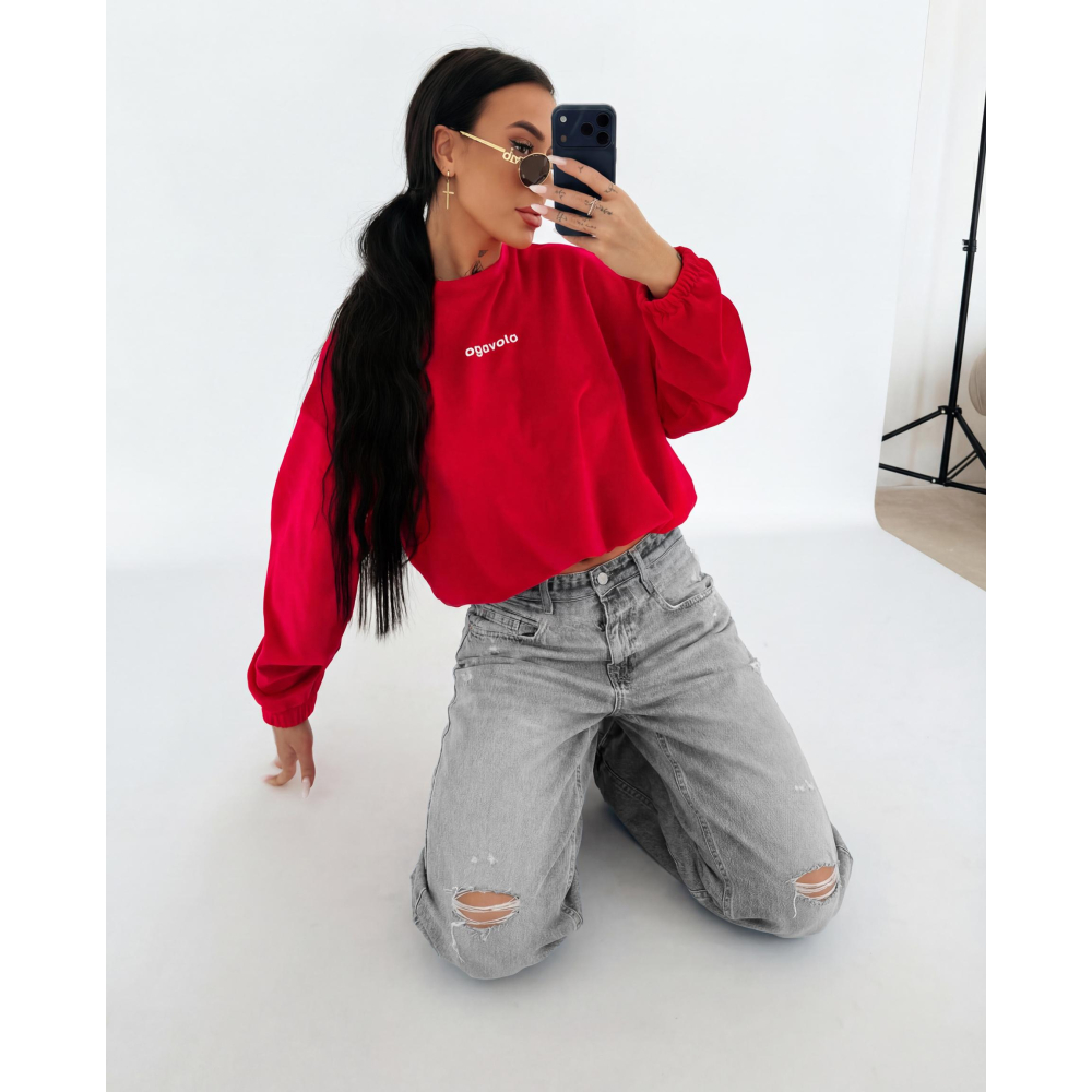 BLUZA WELUROWA DAMSKA OLAVOGA VELVORA RED